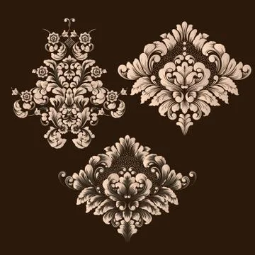 Vector set of damask ornamental elements. Elegant floral abstract elements for Stock Illustration