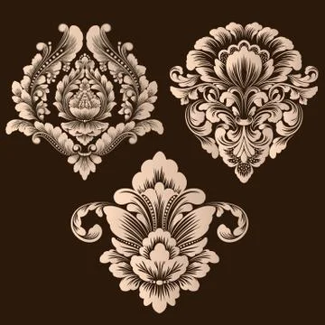 Vector set of damask ornamental elements. Elegant floral abstract elements for Illustrazione stock