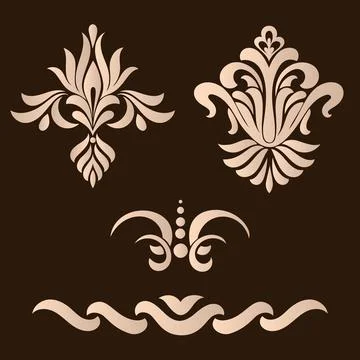 Vector set of damask ornamental elements. Elegant floral abstract elements for イラスト素材