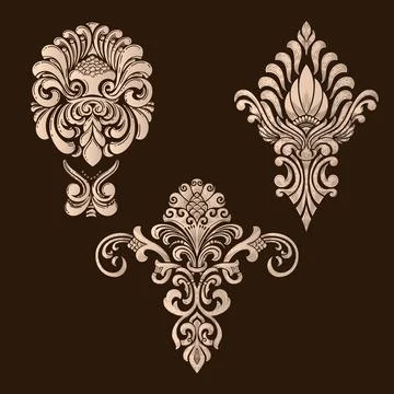 Vector set of damask ornamental elements. Elegant floral abstract elements for Illustrazione stock