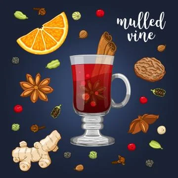 Vector set on dark with mulled wine Stock Illustration
