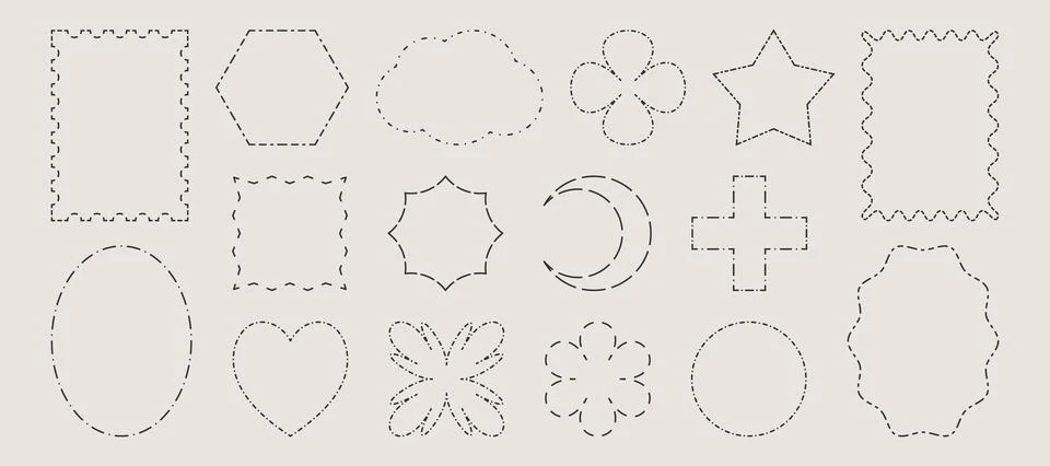Vector set of dashed line frames, dotted borders Stock Illustration