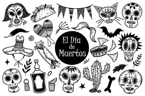 Vector set for the day of the dead. Traditional Mexican symbols Stock Illustration