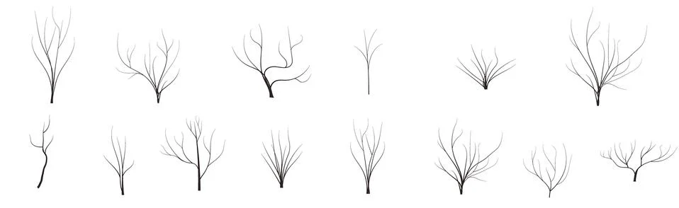 Vector set dead winter trees without leaves cartoon style Nature icon collect Stock Illustration