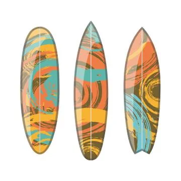 Vector set of decorated colorful surfboards Stock Illustration