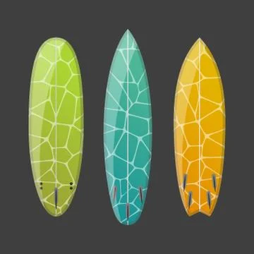 Vector set of decorated colorful surfboards Stock Illustration