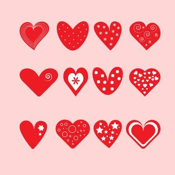 Vector set with decorated hearts isolated on pink background for Valentine's day Stock Illustration