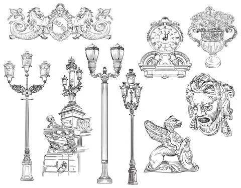 Vector set of decorative architectural ancient elements Stock Illustration