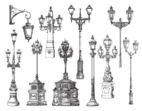 Vector set of decorative architectural elements lanterns Illustrazione stock
