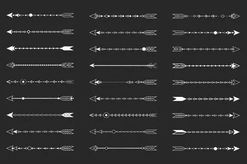 Vector set of decorative arrows on a black background. Stock Illustration