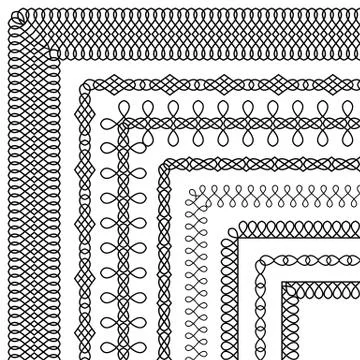 Vector set of decorative brushes with ornamental pattern imitating the weave Stock Illustration