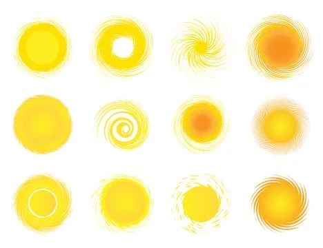 Vector set of decorative different twisted sun icons Stock Illustration