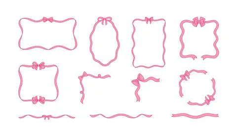 Vector set of decorative frames, corners and ribbons of different shapes, pink Stock Illustration