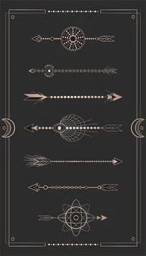 Vector set of decorative gold arrows. Stock Illustration