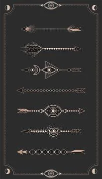 Vector set of decorative gold arrows. Stock Illustration