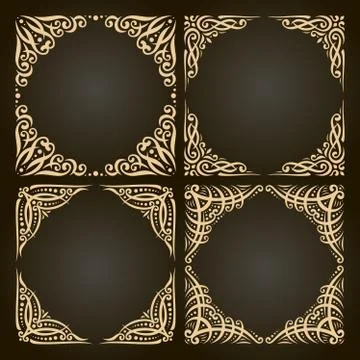 Vector set of decorative golden frames イラスト素材