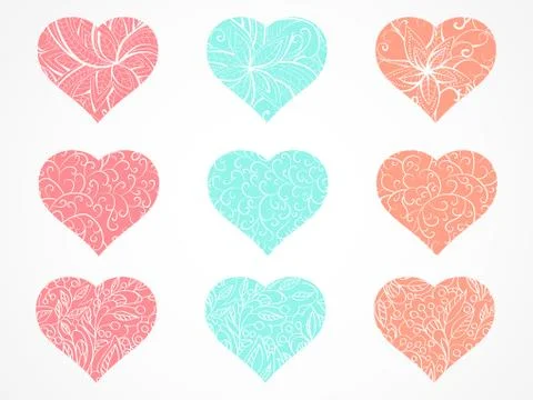 Vector set of decorative hearts. Stock Illustration