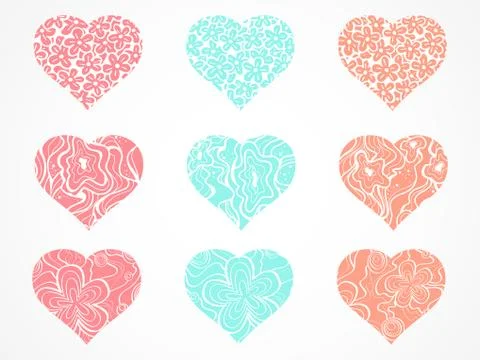 Vector set of decorative hearts. Illustrazione stock