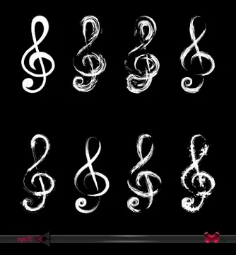 Vector set of decorative notes on a treble clef. Brush strokes Illustrazione stock