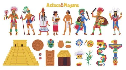 A vector set dedicated to the Aztecs and Maya on a white background Stock Illustration
