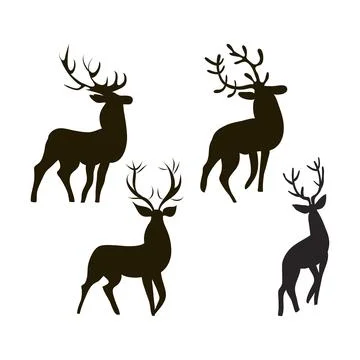 Vector set of deer silhouettes in different poses Stock Illustration