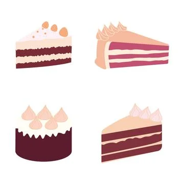 Vector Set of Delicious Birthday Cake Food Slice with Cream Topping Illustrazione stock