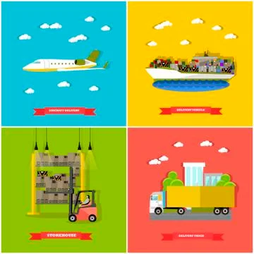 Vector set of delivery vehicle concept design elements, flat style Stock Illustration