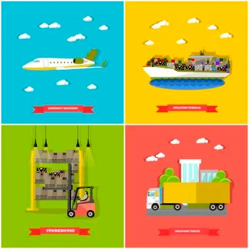 Vector set of delivery vehicle concept design elements, flat style Stock Illustration