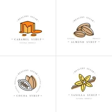 Vector set design colorful templates logo and emblems - syrups and toppings Stock Illustration