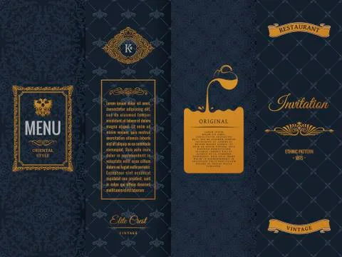 Vector set of design elements labels, icon, logo, frame, luxury packaging for Stock Illustration