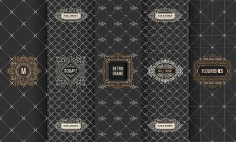 Vector set of design elements labels, icon, logo, frame, luxury packaging for Illustrazione stock