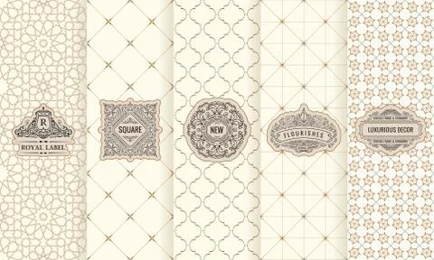 Vector set of design elements labels, icon, logo, frame, luxury packaging for Illustrazione stock