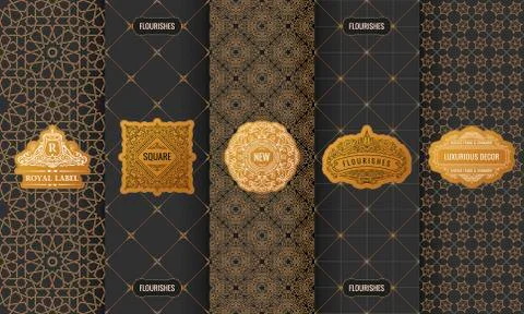 Vector set of design elements labels, icon, logo, frame, luxury packaging for Stock Illustration