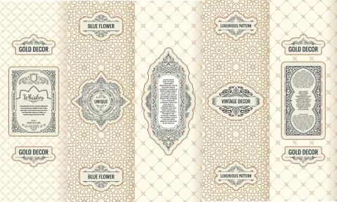 Vector set of design elements labels, icon, logo, frame, luxury packaging for Stock Illustration