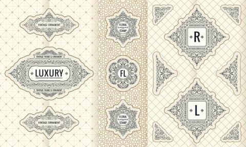 Vector set of design elements labels, icon, logo, frame, luxury packaging for Stock Illustration
