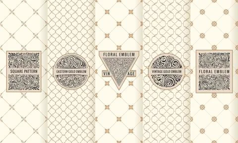 Vector set of design elements labels, icon, logo, frame, luxury packaging for Illustrazione stock