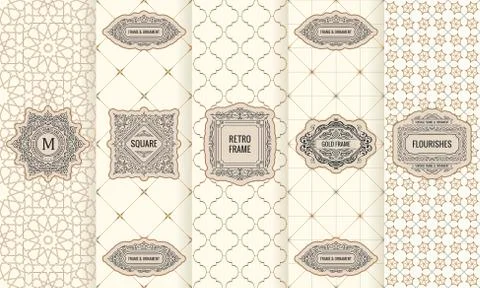 Vector set of design elements labels, icon, logo, frame, luxury packaging for Stock Illustration