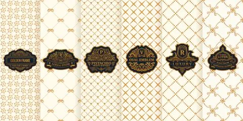 Vector set of design elements labels, icon, logo, frame, luxury packaging for Illustrazione stock