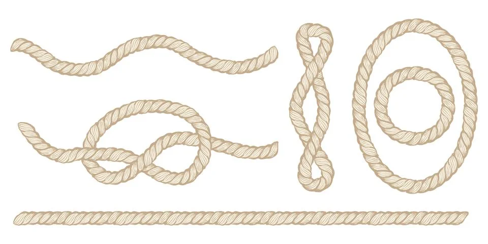 Vector set design elements with rope. Vector rope knot and frame. Stock Illustration