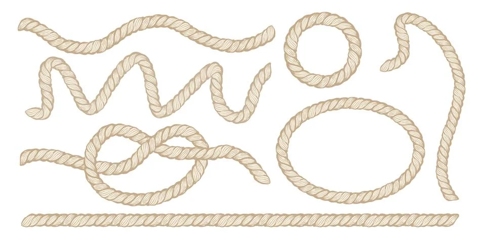 Vector set design elements with rope. Vector rope knot and frame. Illustrazione stock