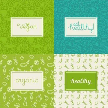 Vector set of design elements, seamless patterns and backgrounds for organi.. Stock Illustration