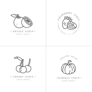 Vector set design monochrome templates logo and emblems - syrups and toppings Stock Illustration
