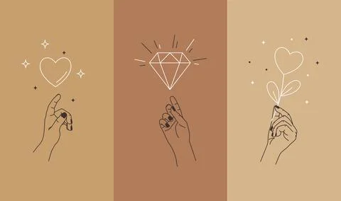 Vector set of design template simple linear style. Line hands and love signs. Stock Illustration