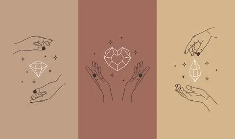 Vector set of design template simple linear style. Line hands and love signs. Stock Illustration