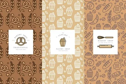 Vector set of design templates and elements for bakery packaging in trendy Stock Illustration