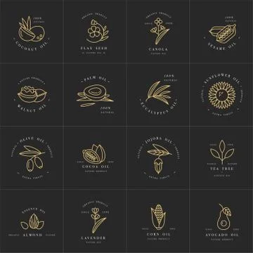 Vector set design templates and emblems - healthy and cosmetics oils. Different Stock Illustration