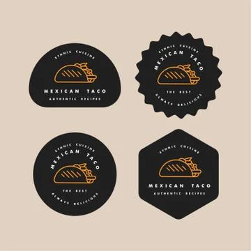 Vector set design templates logos and emblems - mexican taco. Logos in trendy Stock Illustration