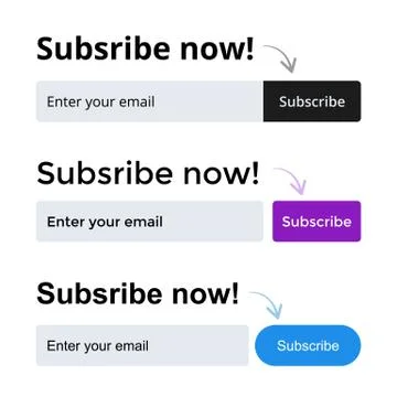 Vector set design of the website form for email subscribe Stock Illustration