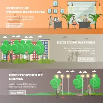 Vector set of detective horizontal banners in flat style Stock Illustration