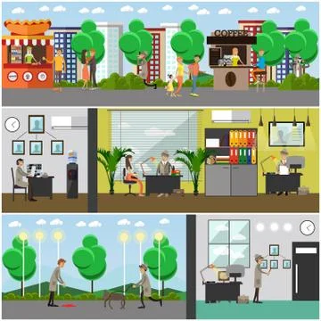 Vector set of detective posters, banners in flat style Stock Illustration